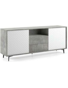 Credenza 2 ante 2 cassetti con effetto 3D Cemento / Bianco 2