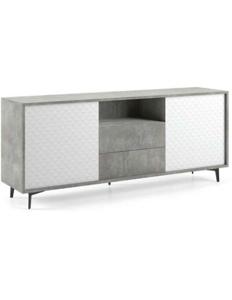 Credenza 2 ante 2 cassetti con effetto 3D Cemento / Bianco