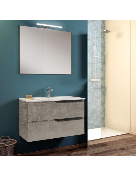 Mobile bagno sospeso 2 cassetti cemento cm 100 ( specchio escluso )