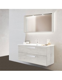 Mobile bagno sospeso 2 cassetti cm 100 Quercia Bianco (Specchio escluso)