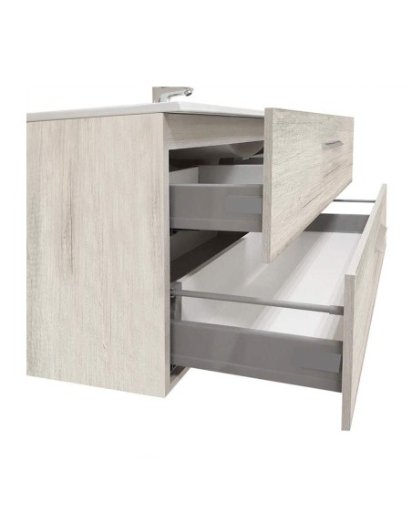 Mobile bagno sospeso 2 cassetti cm 100 Quercia Bianco (Specchio escluso)