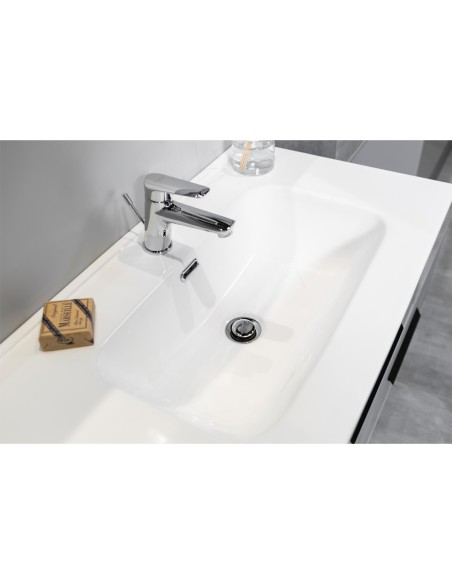 Composizione bagno sfalsata Bianco / Quercia ( Specchio escluso )