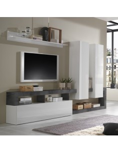 Parete soggiorno 1 Ribalta - 2 Pensili  - 1 Mensola Bianco Laccato / Ossido