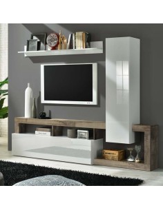 Parete soggiorno Bianco laccato / Pero