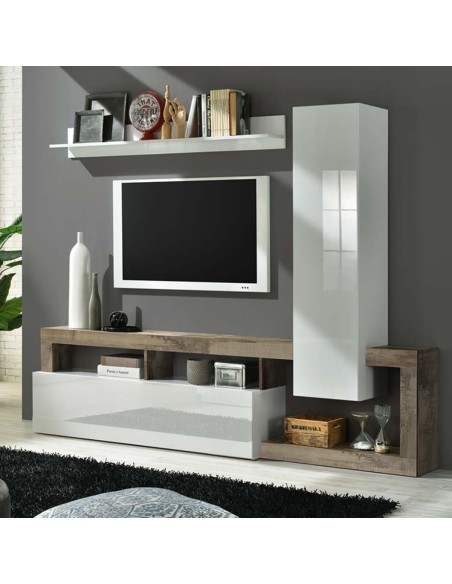 Parete soggiorno Bianco laccato / Pero