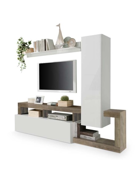 Parete soggiorno Bianco laccato / Pero