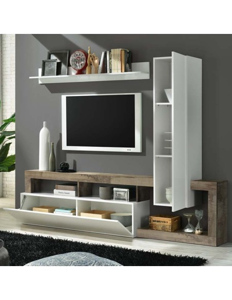 Parete soggiorno Bianco laccato / Pero