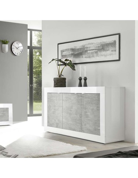 Madia 3 ante Bianco Laccato / Cemento