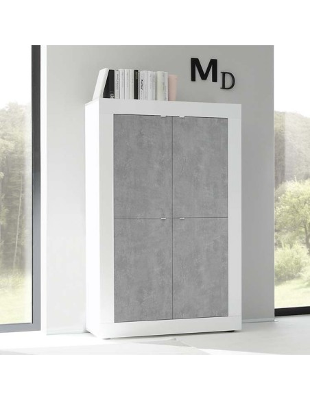 Madia credenza alta Bianco laccato / Cemento