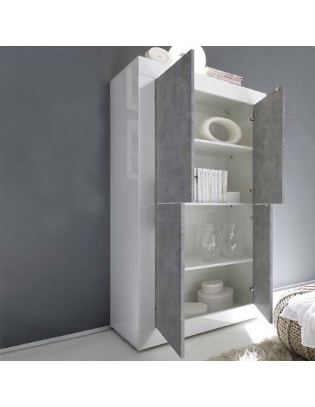Madia credenza alta Bianco laccato / Cemento