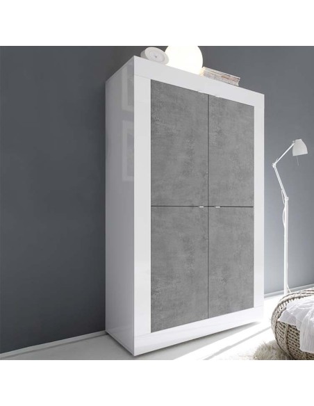 Madia credenza alta Bianco laccato / Cemento