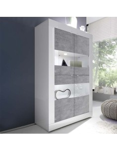 Vetrina 4 ante Bianco laccato / Cemento