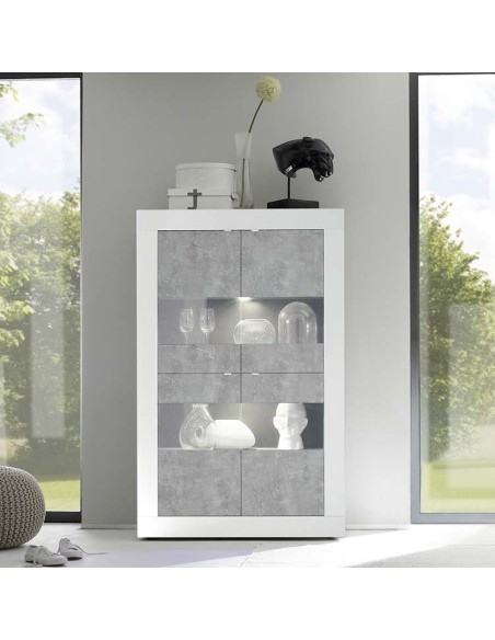 Vetrina 4 ante Bianco laccato / Cemento