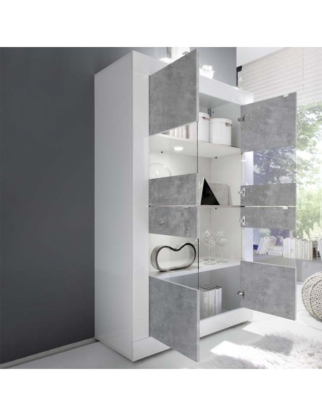 Vetrina 4 ante Bianco laccato / Cemento