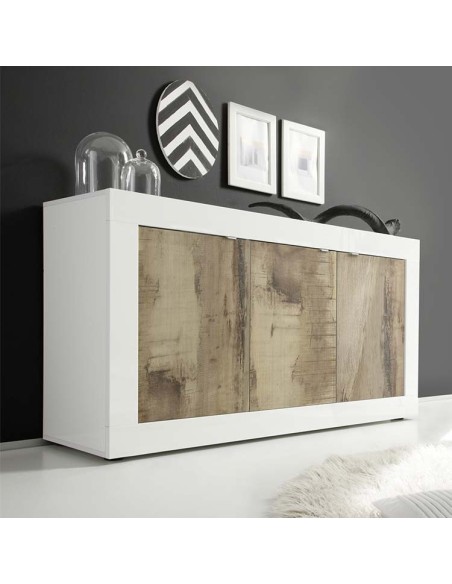 Madia 3 ante moderna Bianco Laccato / Pero