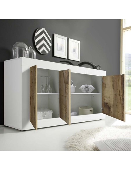 Madia 3 ante moderna Bianco Laccato / Pero