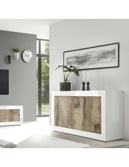 Madia 3 ante moderna Bianco Laccato / Pero