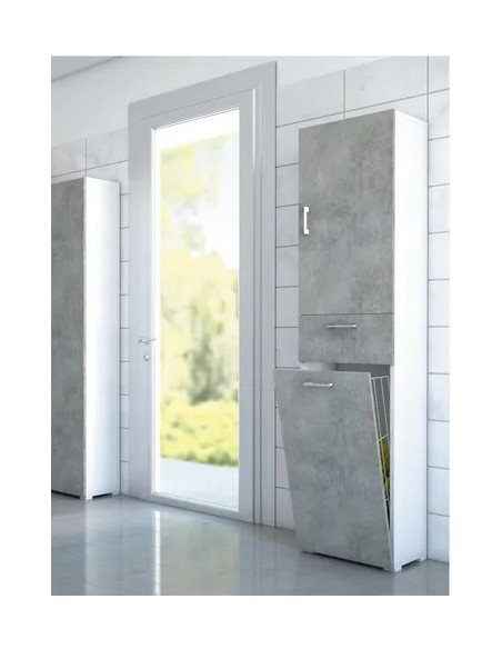 Colonna con cestello portabiancheria Bianco/Cemento