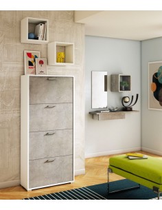 Scarpiera 4 ribalte Bianco / Cemento (Doppia capienza) 2