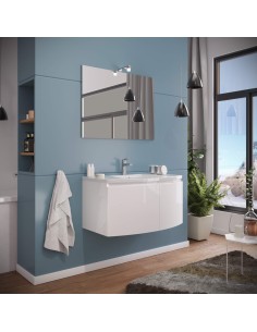 Mobile bagno da 80 + specchio con faretto Bianco laccato