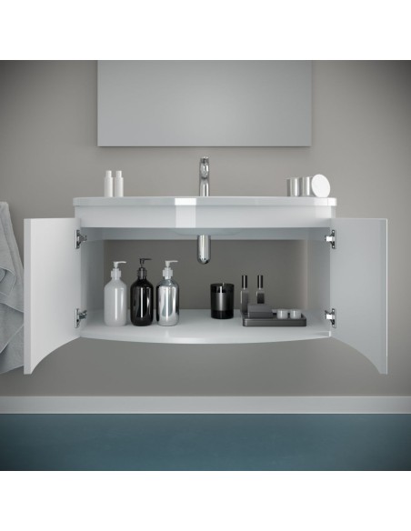 Mobile bagno da 80 + specchio con faretto Bianco laccato