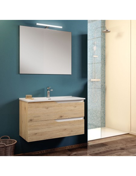 Mobile bagno sospeso 2 cassetti Quercia (Specchio escluso)