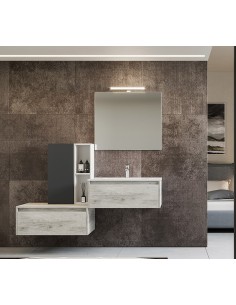 Composizione bagno sfalsata Bianco / Quercia ( Specchio escluso )