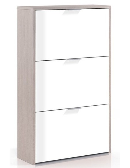 Scarpiera 3 ribalte doppia capienza Rovere / Bianco semi lucido