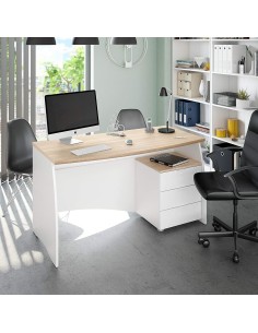 Scrivania ufficio con cassettiera inclusa Bianco / Rovere