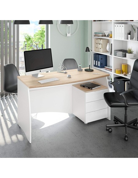 Scrivania ufficio con cassettiera inclusa Bianco / Rovere