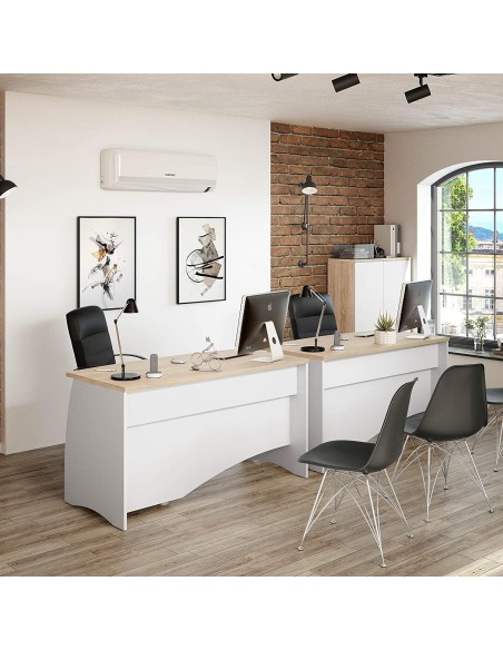 Scrivania ufficio con cassettiera inclusa Bianco / Rovere