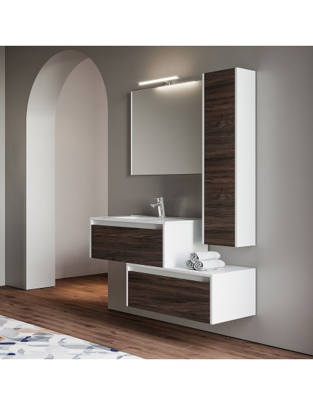 Composizione bagno sfalsata olmo caffè bianco laccato (Specchio escluso)