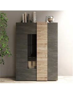 Vetrina 2 ante con fascia Titanio / Rovere Kadiz