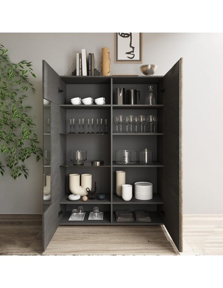 Vetrina 2 ante con fascia Titanio / Rovere Kadiz