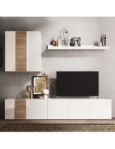 Parete soggiorno con base TV - pensile - mensola Bianco laccato