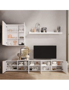 Parete soggiorno con base TV - pensile - mensola Bianco laccato 2