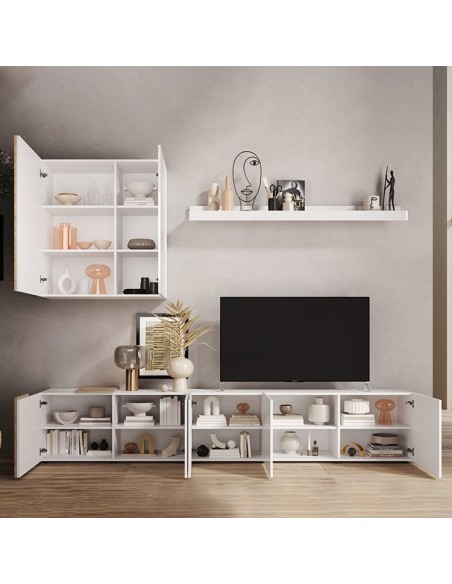 Parete soggiorno con base TV - pensile - mensola Bianco laccato