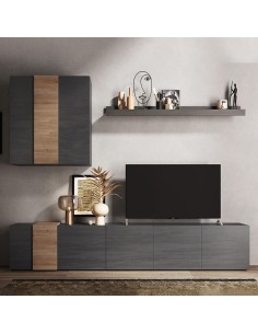 Parete soggiorno con base TV - pensile - mensola Titanio