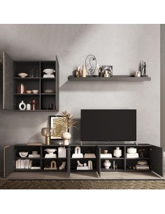 Parete soggiorno con base TV - pensile - mensola Titanio 2