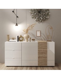 Madia 2 ante - 3 cassetti con fascia Bianco laccato / Kadiz