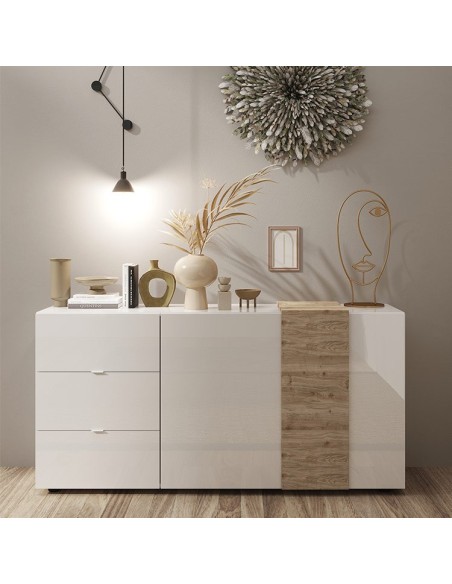 Madia 2 ante - 3 cassetti con fascia Bianco laccato / Kadiz