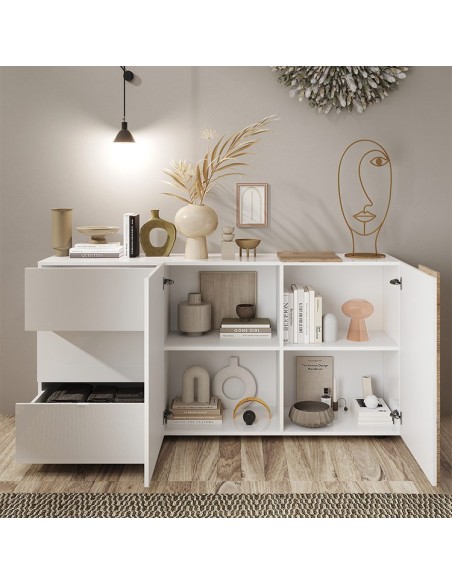 Madia 2 ante - 3 cassetti con fascia Bianco laccato / Kadiz