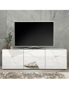Porta TV 3 ante serigrafate con specchi Bianco laccato