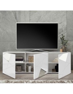 Porta TV 3 ante serigrafate con specchi Bianco laccato 2