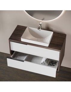 Mobile bagno 2 cassetti lavabo incasso Olmo caffè / Bianco laccato (Specchio escluso) 2