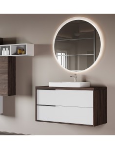 Mobile bagno 2 cassetti lavabo incasso Olmo caffè / Bianco laccato (Specchio escluso)