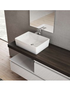 Composizione bagno sospesa sfalsata moderna con mensola e specchio inclusi 2