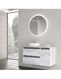 Mobile bagno sospeso 110 cm 2 cassetti - 1 anta Quercia bianco / Grafite (Specchio escluso)