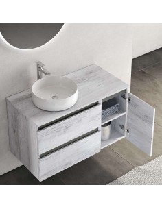Mobile bagno sospeso 110 cm 2 cassetti - 1 anta Quercia bianco / Grafite (Specchio escluso) 2