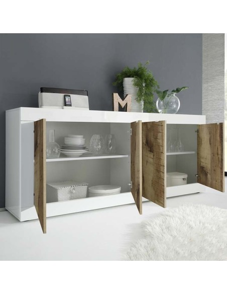 Credenza 4 ante Bianco laccato / Pero